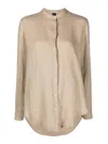 Fay Vegan Linen Shirt With Mandarin Collar In Beis