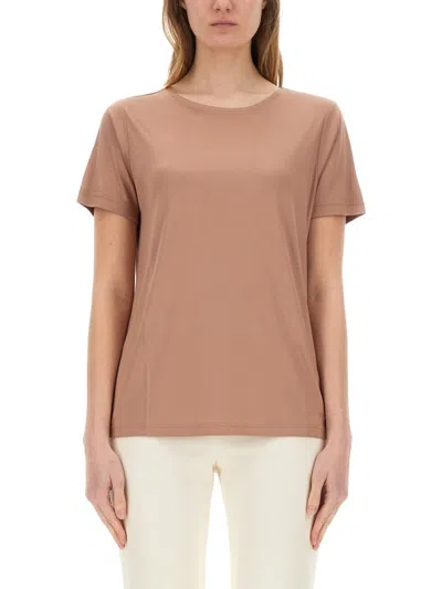 FAY WOMEN BEIGE SOLID ROUND NECK T-SHIRT