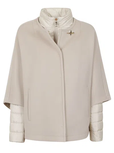 Fay Beige Wool And Cashmere Blend Cape With Removable Inner Jacket In Gray