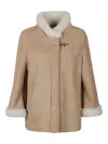 Fay Boxy Beige Suede Coat With Plush Shearling Lining In Brown