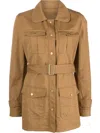Fay Belted Fitted Jacket In Brown