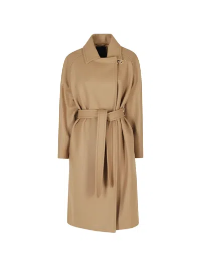 Fay Belted Single-breasted Coat In Brown