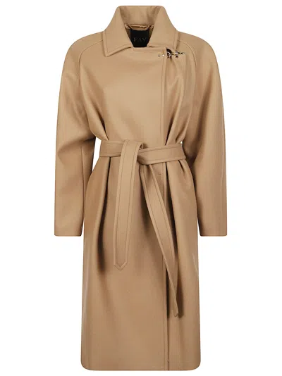 Fay Belted Wide-collar Self-tie Wool-blend Coat In Brown