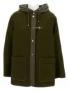 Fay Bi-material Caban Hooded Coat In Green