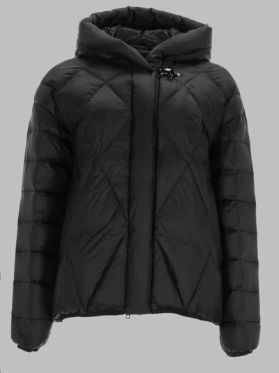 Fay Hooded Casual Quilted Jacket Long Sleeves In Black