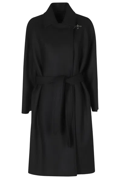 Fay Black Belted Robe Virgin Wool-blend Coat