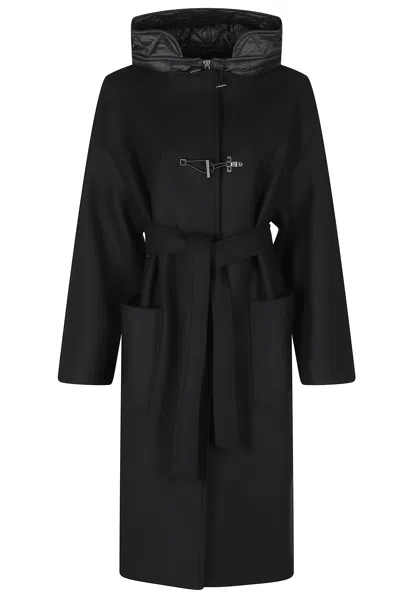 Fay Black Belted Toggle Quilted Collar Coat