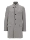 Fay Tailored Grey Wool Coat With Stand-up Collar In Gray
