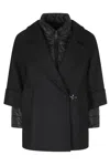 Fay Black Double-breasted Removable Down Lining Wool-blend Cape In Black