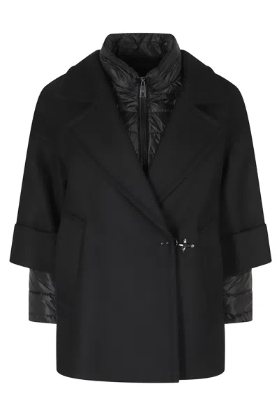 Fay Black Double-breasted Removable Down Lining Wool-blend Cape