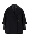 Fay Black Double-breasted Removable Down Lining Wool-blend Cape In Black