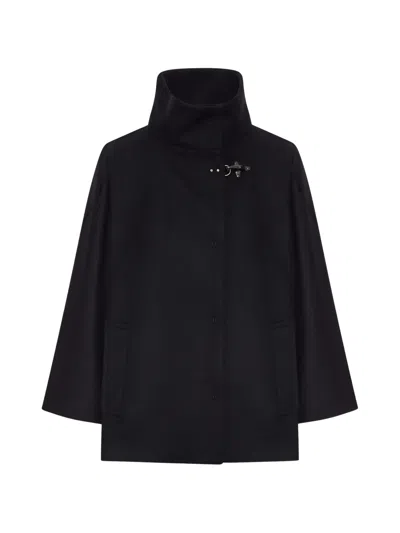 FAY BLACK FUNNEL NECK WOOL COAT