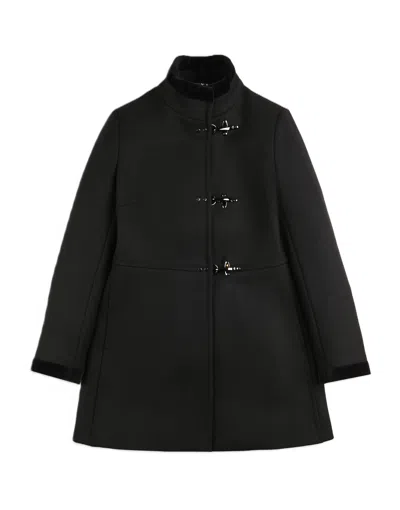 Fay Black Minimalist High Collar Toggle Short Coat