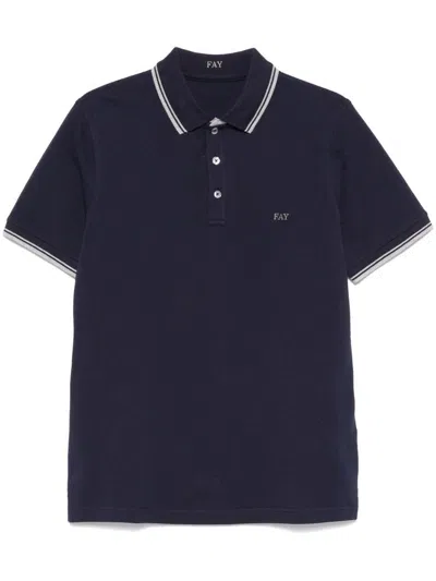Fay Black Polo Shirt Short-slevees With Embroidered Logo