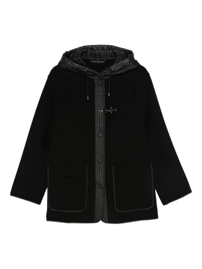FAY Black two-material wool and cashmere pea coat FAY