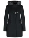 Fay Toggle Coat In Black Wool Blend Fabric In Black