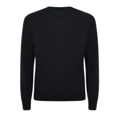 Fay Black Wool Crew Neck Sweater In Blue