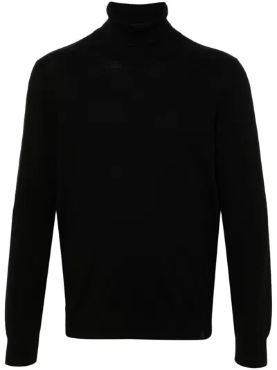 Fay Black Wool Ribbed Turtleneck Sweater