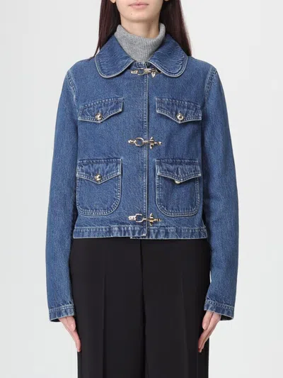 Fay 3-hook Denim Crop Jacket In Blue