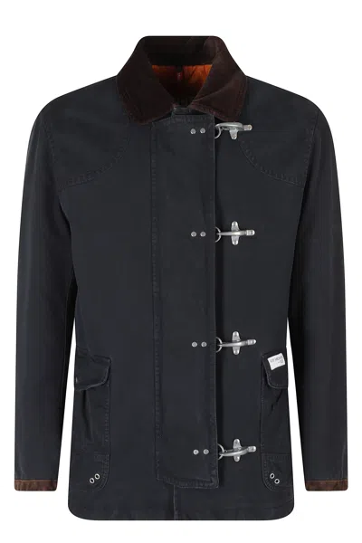 Fay Blue 4 Ganci Velvet Collar Cotton Jacket In Black