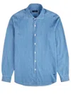 Fay Logo-embroidered Chambray Shirt In Blue