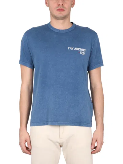 FAY BLUE CREW NECK T-SHIRT