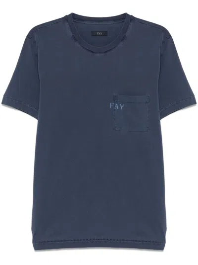 FAY BLUE CREWNECK LOGO T-SHIRT