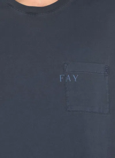 Fay Blue Crewneck T-shirt With Pocket And Logo