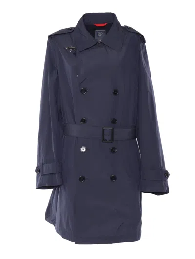 Fay Blue Double Brasted Trech In Blu Petrolio