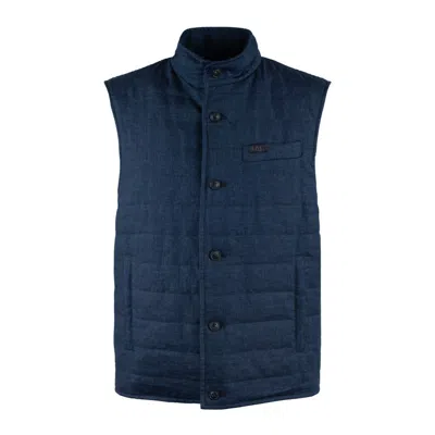 Fay Blue Quilted Linen Canvas Vest