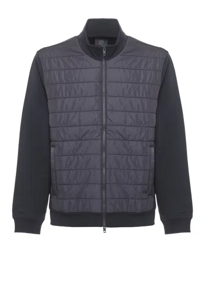 Fay Blue Quilted Padded Bomber Jacket In Gray