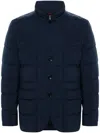 Fay Quilted Blue Jacket With High Collar In Blue
