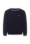 Fay Logo-embroidered Striped-edge Jumper In Blue
