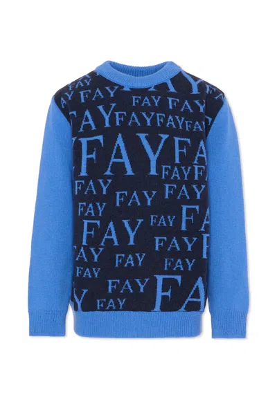 Fay Kids' Blue Sweater For Boy With Logo In Multi