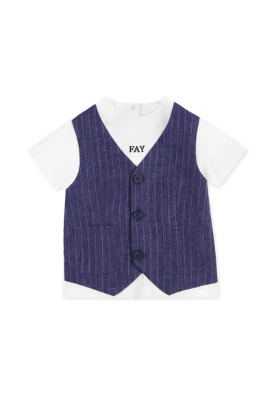 Fay Blue T-shirt For Baby Boy With Logo In White