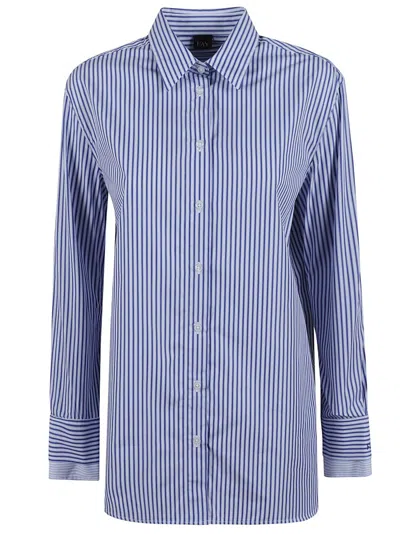 Fay Blue Vertical Stripe Cotton Shirt With Button-down Front