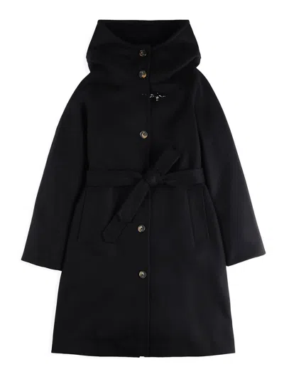 Fay Blue Woman Coat With Buttons And Belt In Black