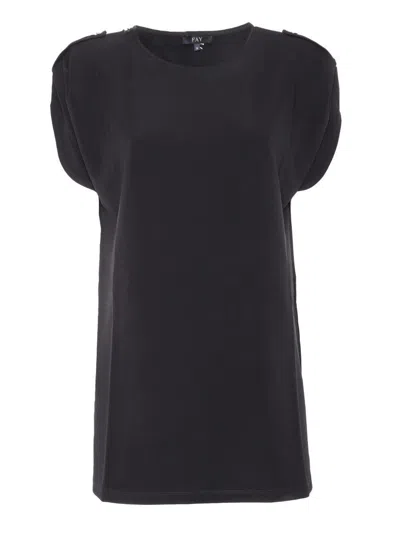 Fay Round Neck Cap Sleeves Blouse In Black