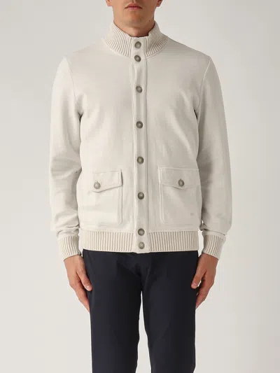 Fay Bomber Double In Felpa Full Button Cardigan In Mastice