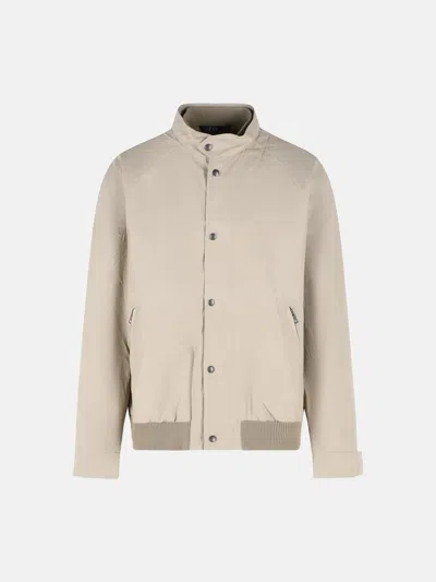 Fay Bomber Jacket In Beige Cotton And Nylon Faille In Neutral