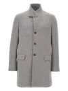 Fay Tailored Grey Wool Coat With Stand-up Collar In Gray