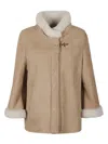 Fay Boxy Beige Suede Coat With Plush Shearling Lining In Multi