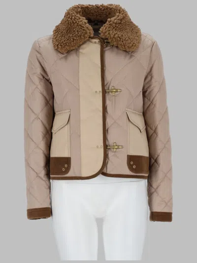 Fay Cropped Quilted Jacket Faux Fur Collar In Neutral