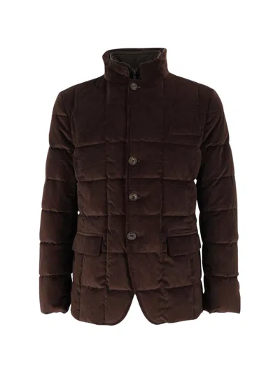 Fay Brown Corduroy Quilted Jacket With High Neck And Flap Pockets In Black