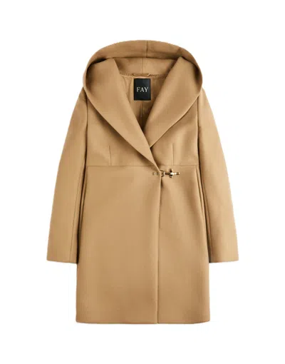 Fay Brown Hooded Toggle Tailored Coat