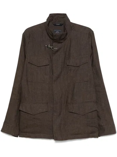 FAY FAY BROWN JACKET IN LINE WITH FOUR POCKETS