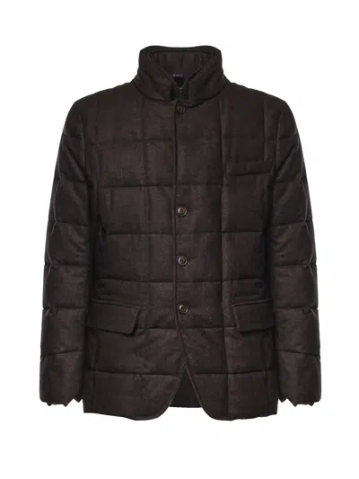 Fay Brown Quilted High Collar Structured Jacket