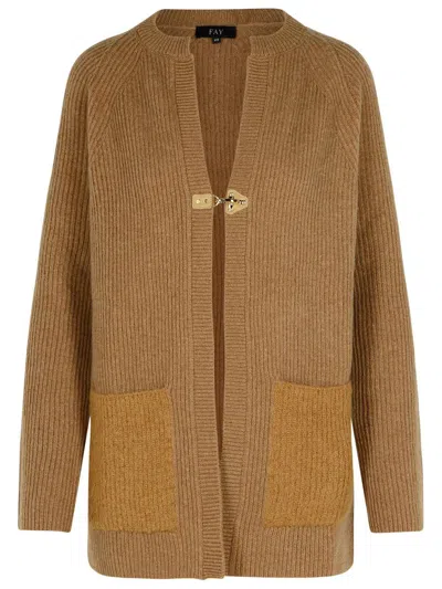 FAY FAY BROWN WOOL BLEND CARDIGAN