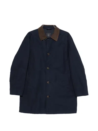 Fay Button Collar Coat In Blue