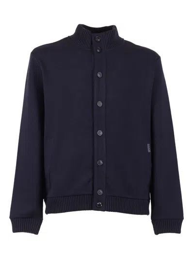 Fay Button Up Ribbed Sweatshirt Jacket In Black
